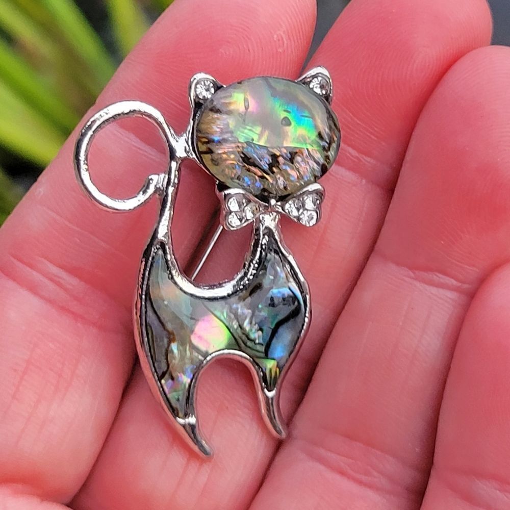 Abalone Shell Cat Brooch‎ - Picture 4 of 7
